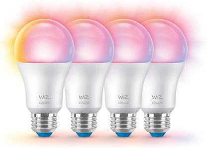 WiZ Connected Smart Light Bulbs, 4-Pack, Full Color A19 60W 800LM E26 LED Lights, Sunset/Sunrise Automation, Smart Bulbs with Motion Detection, Control with Voice or App