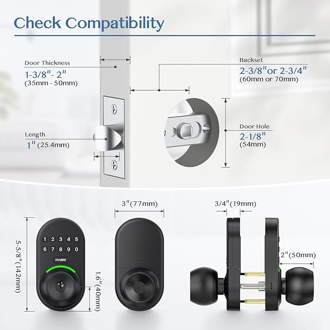 Keypad Smart Door Knob Lock, Yamiry Keyless Entry Digital Lock with Handle, Electronic Code Knob for Front Door, Easy Installation