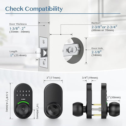 Keypad Smart Door Knob Lock, Yamiry Keyless Entry Digital Lock with Handle, Electronic Code Knob for Front Door, Easy Installation
