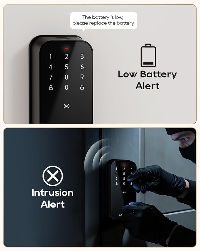 DREAME Smart Lock Lite, Digital Fingerprint Keyless Entry Door Lock, 12-Months Battery, Front Door Smart Lock Deadbolt Set with App Control, Auto Lock, IP54 Waterproof, Supports Apple HomeKit, Black