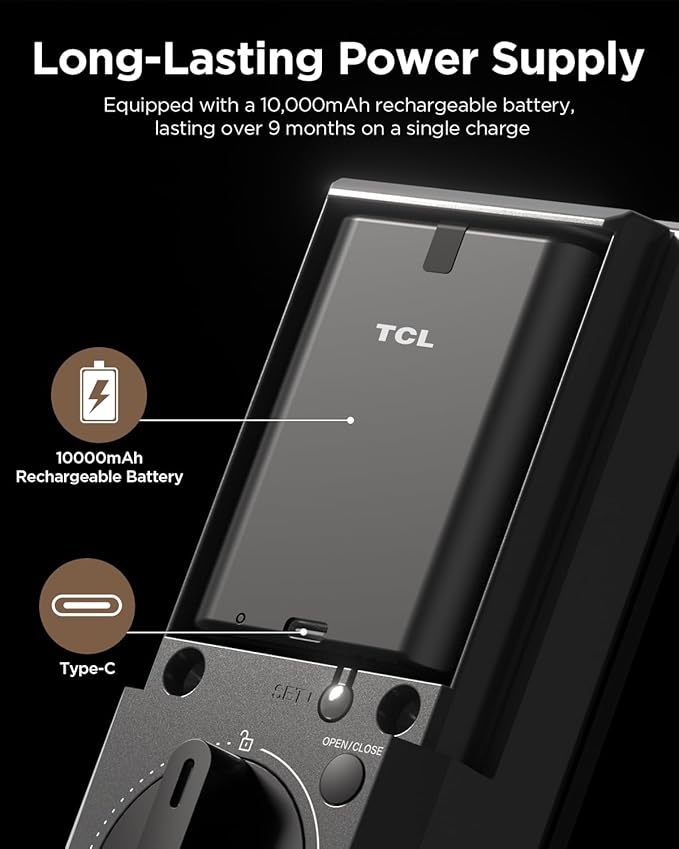 TCL Smart Lock D2 Pro with Palm Vein Recognition, Keyless Entry Door Lock for Front Door, Wi-Fi Keypad Deadbolt, App Remote Control, Auto Lock, Rechargeable Battery, Works with Alexa & Google