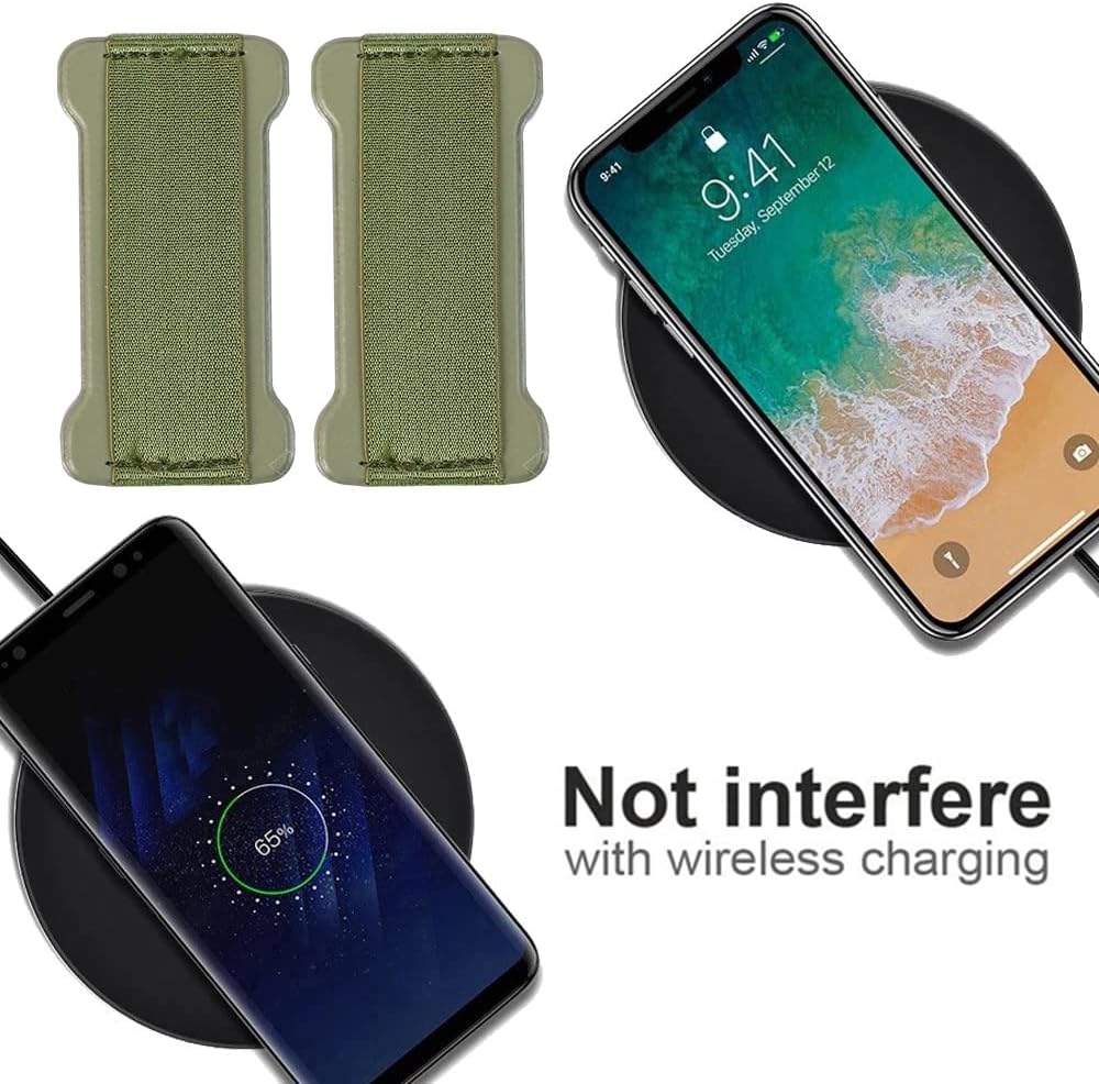 Phone Grip Holder for Hand, Universal Finger Strap Phone Holder, Finger Selfie Grip Compatible with Most Smartphones (Green) - 2Pack
