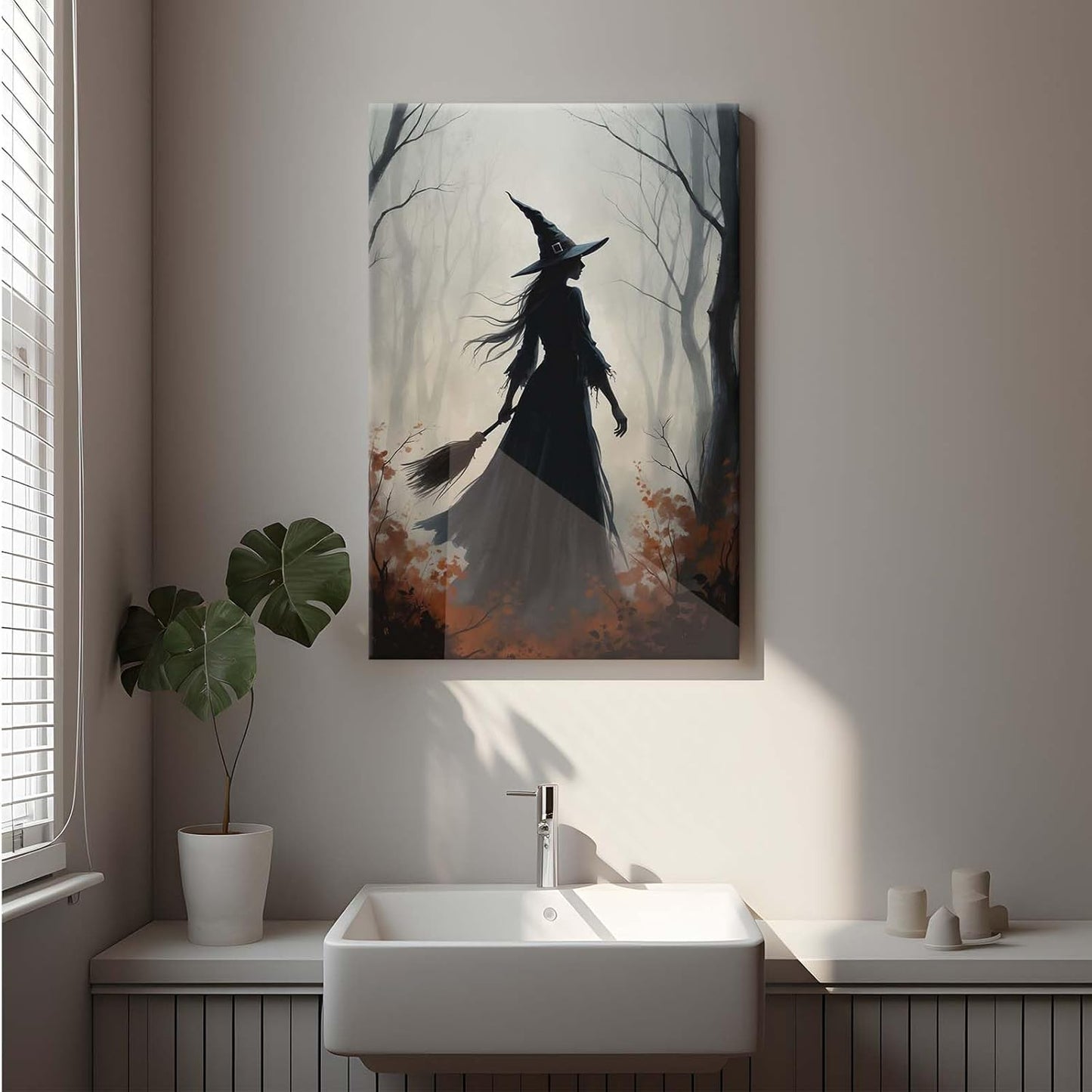 JFHCQJPK Vintage forest witch silhouette poster Halloween mural poster decoration mural art magic suitable for home living room bedroom28x40in Frameless