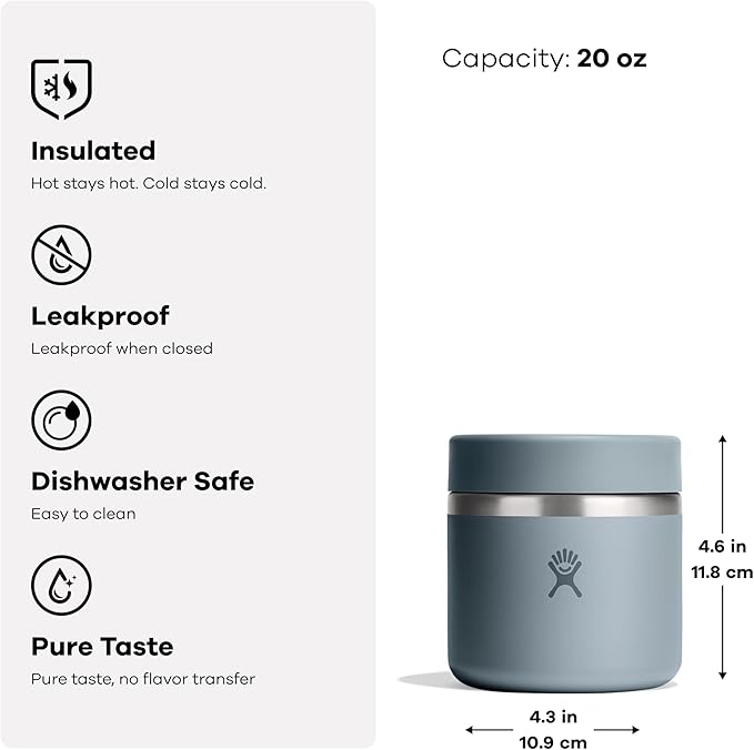 Hydro Flask Food Jar – Insulated Stainless Steel, Snack Travel Container for Hot Food & Soup 20 Oz Harbor Blue