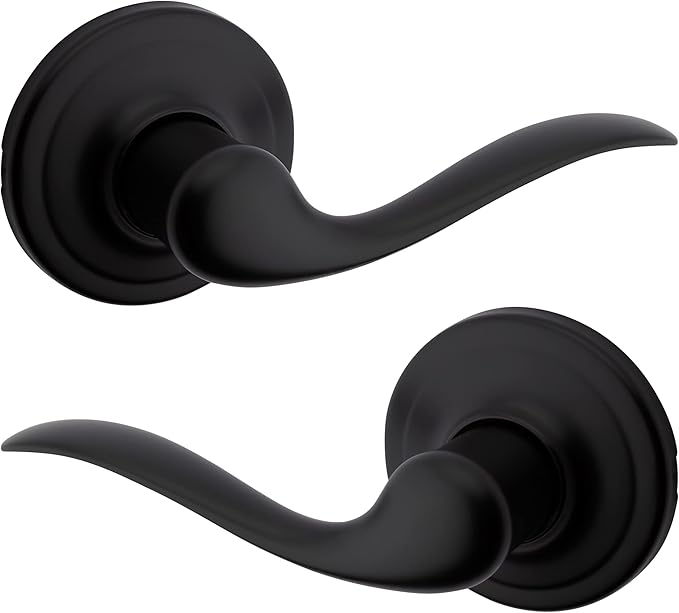 Kwikset Tustin Dummy Door Handle, Single Sided Lever for Closets, French Double Doors, and Pantry, Matte Black Non-Turning Right Handed Interior Push/Pull Lever, with Microban Protection