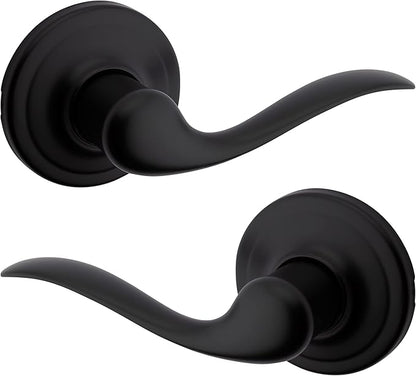 Kwikset Tustin Dummy Door Handle, Single Sided Lever for Closets, French Double Doors, and Pantry, Matte Black Non-Turning Right Handed Interior Push/Pull Lever, with Microban Protection