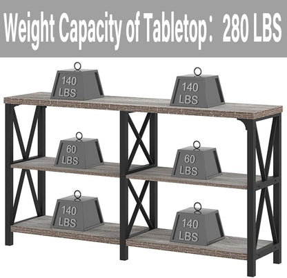 LVB Rustic Sofa Table, Farmhouse Console Table for Living Room, Hallway entryway Table with Storage, Entry Table for Foyer, Light Grey Oak, 55 Inch