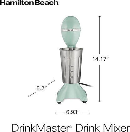 Hamilton Beach DrinkMaster Electric Drink Mixer, Retro Milkshake Maker & Milk Frother, 2 Speeds, Extra-Large 28 oz. Stainless Steel Cup, Mint