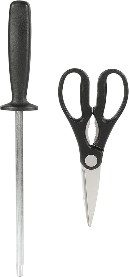 Oster Langmore 15-Piece Stainless Steel Knife Block Set with Black Handles – Full Kitchen Cutlery Set in Black Storage Box