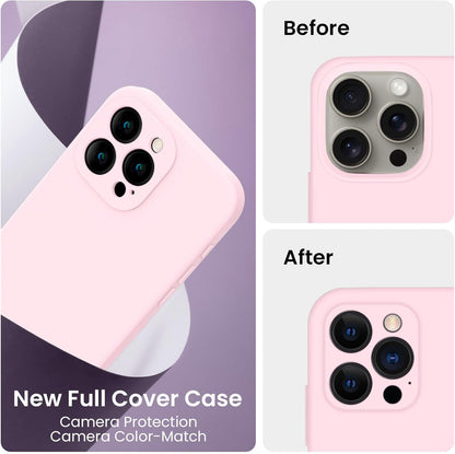 FireNova Designed for iPhone 15 Pro Max Case, Silicone Upgraded [Camera Protection] Phone Case with [2 Screen Protectors], Soft Anti-Scratch Microfiber Lining Inside, 6.7 inch, Chalk Pink