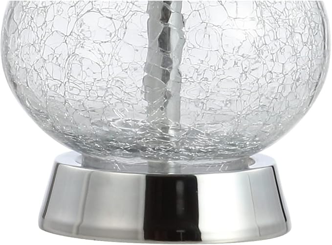 JONATHAN Y 21" Chrome and Crackled Glass Table Lamp, Contemporary Artisanal Metal Bedside Lamp for Living Room, White Linen Shade, UL Listed, LED Bulb Included JYL4035A