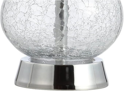 JONATHAN Y 21" Chrome and Crackled Glass Table Lamp, Contemporary Artisanal Metal Bedside Lamp for Living Room, White Linen Shade, UL Listed, LED Bulb Included JYL4035A
