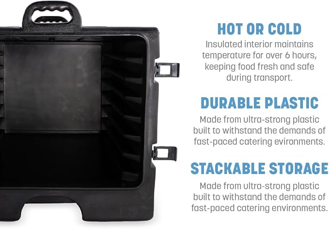 Carlisle FoodService Products Insulated Food Pan Carrier, Holds 7 Sheet Pans (Sold Separately), Front-Loading Cateraide with Handles, Rugged PE Shell with PU Insulation, Black