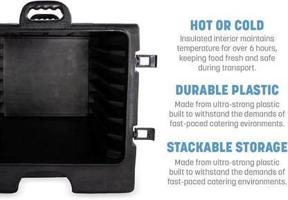 Carlisle FoodService Products Insulated Food Pan Carrier, Holds 7 Sheet Pans (Sold Separately), Front-Loading Cateraide with Handles, Rugged PE Shell with PU Insulation, Black