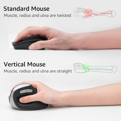 Rapoo EV250 Silent Vertical Ergonomic Mouse, 2.4G Wireless Optical Mouse, 800/1000/1200/1600 DPI, Quiet Clicks, 5 Buttons, Compatible with Windows/Mac OS/iPad OS, Laptop, PC - Black