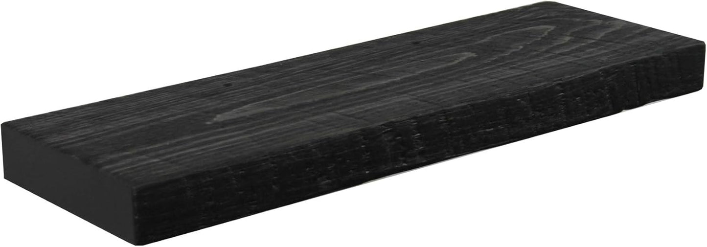joelsantiques - 24 Inch Wooden Floating Shelves for Wall - 24x8x2 in - Made of Natural Wood - Short Heavy Duty Rustic Wall Shelves for Bedroom - Perfect for Living Room, Kitchen - Black