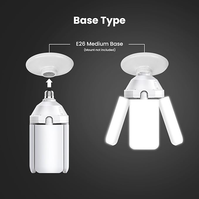 Feit Electric LED Garage Light, Multiple Adjustable Panels, E26 Base, Ideal for Garage, Workshop, Shed, 25,000-Hour Lifetime