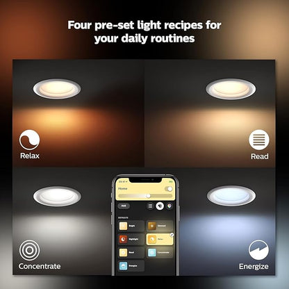 Philips Hue Smart 4 Inch LED Downlights, Color-Changing Recessed Lighting, 6 Pack, 850 LM, Control with Hue App, Compatible with Alexa, Google Assistant, and Apple HomeKit
