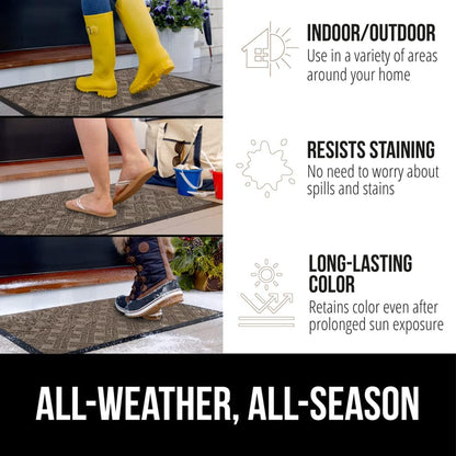 GORILLA GRIP 100% Waterproof All-Season WeatherMax Doormat 35x23, US Designed Natural Rubber, Stain and Fade Resistant, Low Profile Indoor Outdoor Door Mats, Easy Clean Patio Mat, Taupe Basket Weave