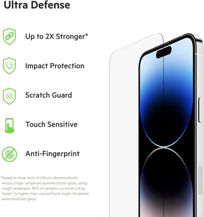 Belkin UltraGlass iPhone 14 Pro Max Screen Protector - Easy Application with Installation Guide Tray - Tempered Glass Screen Protector Compatible with iPhone 14 Pro Max Cases - 9H Hardness Tested