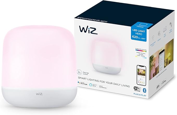 WiZ Connected Hero v2 Smart Portable Table Lamp, WiFi Enabled, 16 Million Colors, Compatible with Alexa and Google Home Assistant, No Hub Required