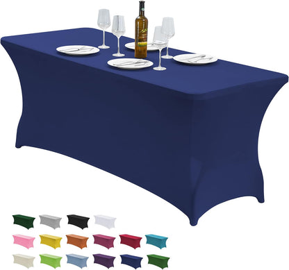 CWK 4FT Waterproof Stretch Spandex Table Cover for Rectangular Tables - Elastic Fitted Tablecloth for Folding Tables,Wrinkle Resistant Table Cloth for Parties, Weddings, Banquets & Events (Blue)