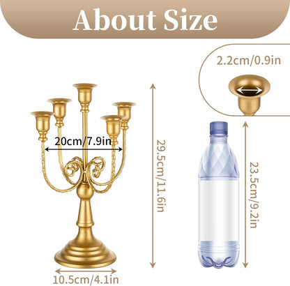 Sziqiqi Candelabra Candle Holder Gold Set of 2-5-stem Metal Candlestick Holders for Taper Candles for Centerpieces Table Wedding Birthday Fireplace Christmas Decor