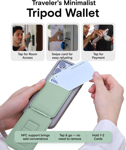 MOFT Phone Tripod Wallet for iPhone, Mulit-Angles, Lightweight Phone Stand, MOVAS Vegan Leather Magnetic Wallet, Strong Magnets, NFC Card Holder,Travel Essential, Peppemint (with Card Slot)