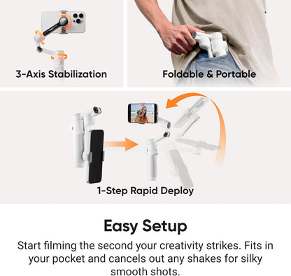 Insta360 Flow 2 Pro White - Foldable AI Phone Gimbal, Track in 200+ Apps with Apple DockKit, Multi-Person Tracking, 360º Pan Tracking, Built-in Tripod/Selfie Stick, iPhone/Android Portable Stabilizer
