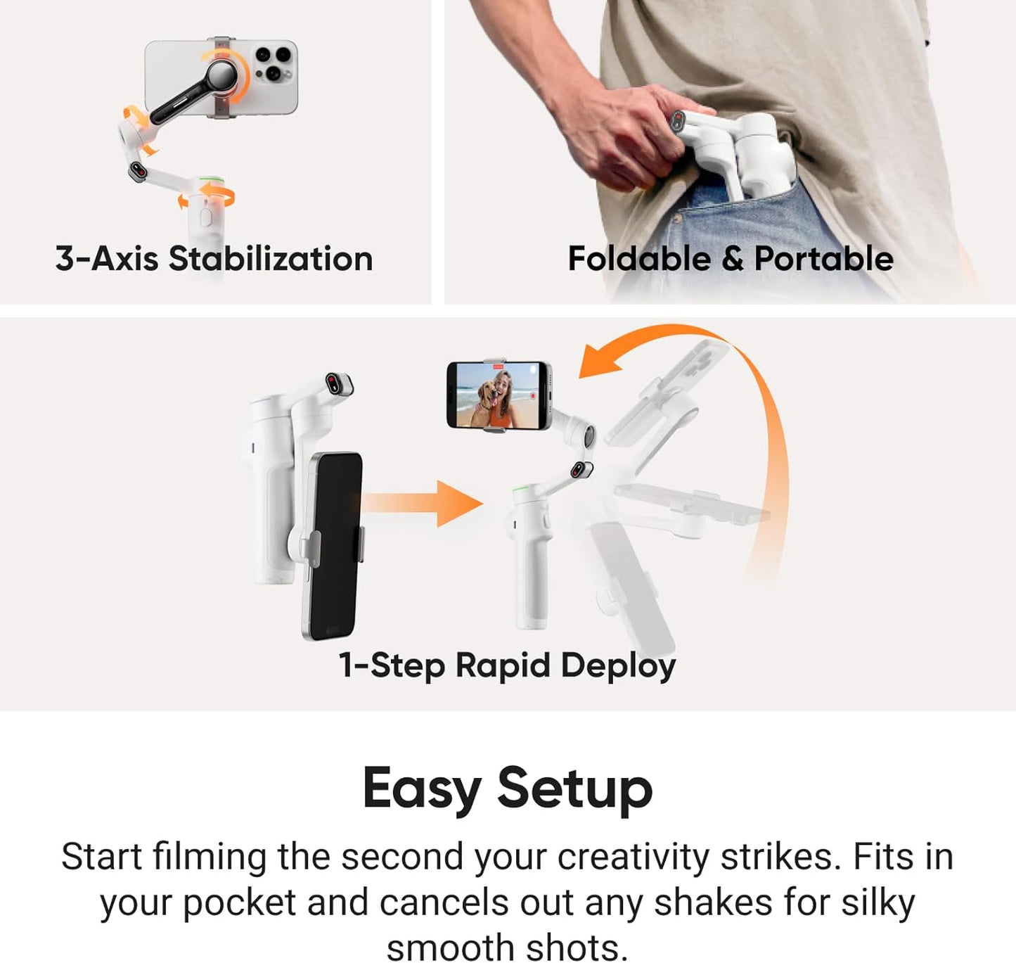 Insta360 Flow 2 Pro Grey - Foldable AI Phone Gimbal, Track in 200+ Apps with Apple DockKit, Multi-Person Tracking, 360º Pan Tracking, Built-in Tripod/Selfie Stick, iPhone/Android Portable Stabilizer