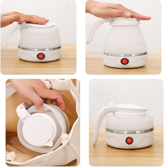 Travel Collapsible Electric Kettle, Silicone Collapsible Heating Water Boiler, Portable Tea Kettle for Coffee Fast Water Boiling Pot with Separable Power Cord 110V (White)