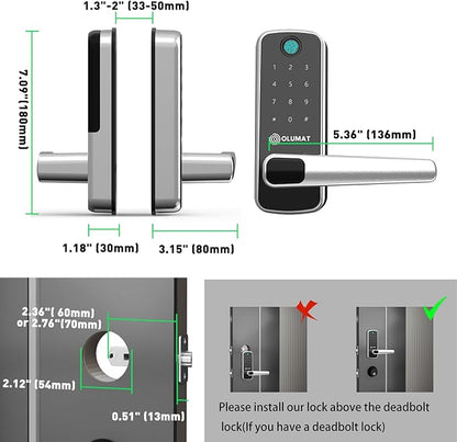 Smart Lock with Door Sensor - Fingerprint, Code, Keyless Entry - Easy Installation, 30-Day Satisfaction Guarantee