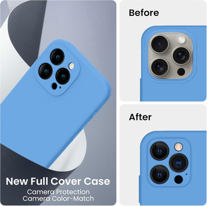 FireNova Designed for iPhone 15 Pro Max Case, Silicone Upgraded [Camera Protection] Phone Case with [2 Screen Protectors], Soft Anti-Scratch Microfiber Lining Inside, 6.7 inch, Blue