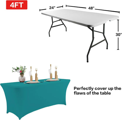 IVAPUPU 2 Pack 4FT Table Cloth for Rectangular Fitted Events Stretch Lake Blue Table Covers Washable Cover Spandex Tablecloth Protector for Party, Wedding, Cocktail, Banquet, Festival