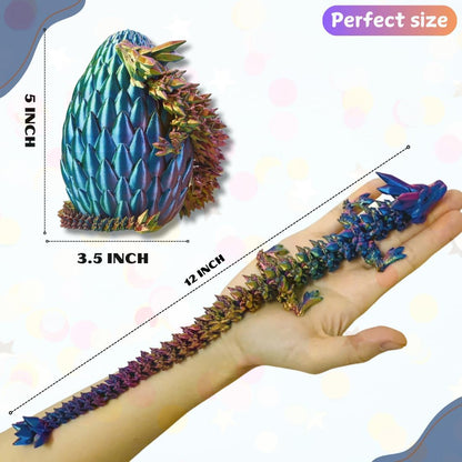 3PCS 3D Printed 12” Articulated Crystal Dragon Inside 5.1” Egg – Fantasy Collectible, Fidget Toy & Stocking Easter Basket Stuffers for Home & Office Decor (3PCS-Egg)