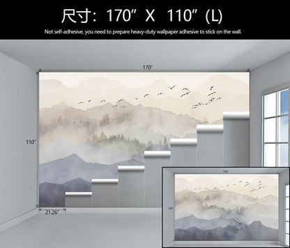 WFBHUA-Foggy Forest Mountain Wallpaper Mural Natural Woodland Landscape Wallpaper for Living Room Bedroom (Not Peel and Stick)