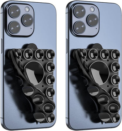 ZYCCER Double Sided Silicone Suction Phone Holder Mount,Compatible with iPhone and Android Cases Hands-Free Mirror Shower Phone Mount Strong Grip Holder (Black, Double Sided 2PCS)