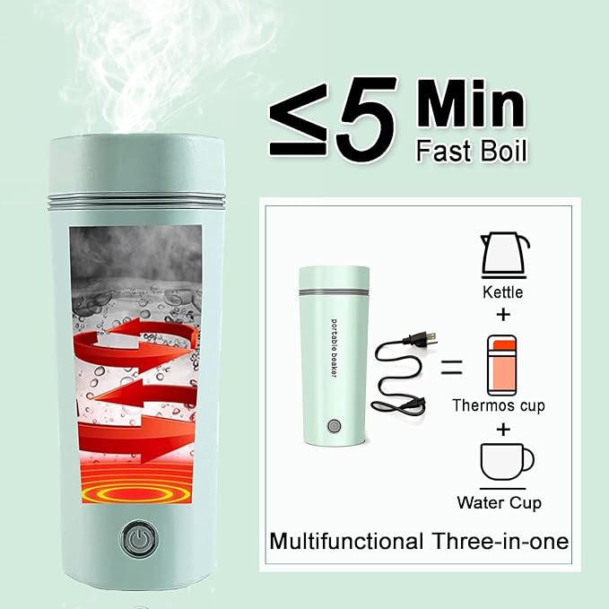 Electric Travel Kettle, Portable Electric Kettle, Mini Hot Water Boiler, Small Travel Tea Kettle Fast Boiling Water, One Cup Hot Water Maker, 350ml-Green