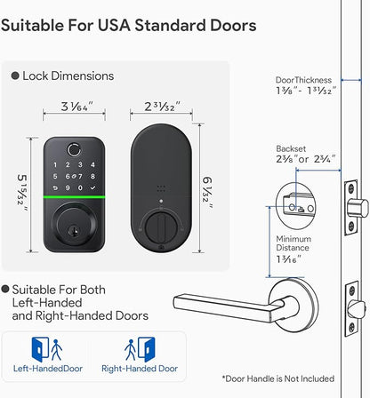 Smart Door Lock Deadbolt with Keypad: Keyless Entry Door Lock - Fingerprint Lock for Front Door - Electronic Lock with Bluetooth and APP Control