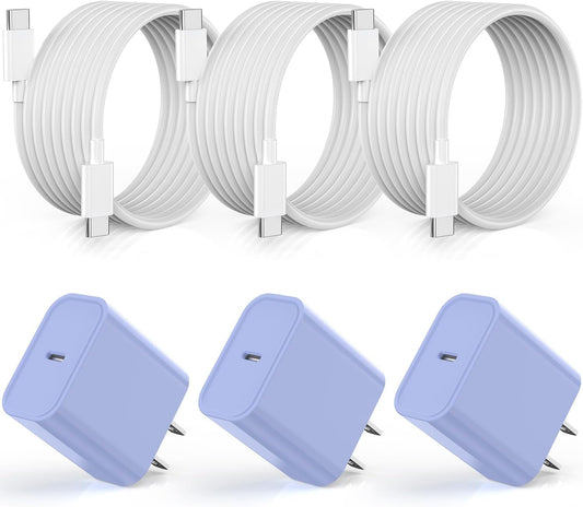 Apple iPhone 16 15 Charger Fast Charging [Apple MFi Certified]3Pack 20W USB Type C Charging Block with Long 6 FT Fast Charging Cable for iPhone 16/16 Pro/Pro Max,iPhone 15/15 Pro Max/Plus/iPad(Purple)