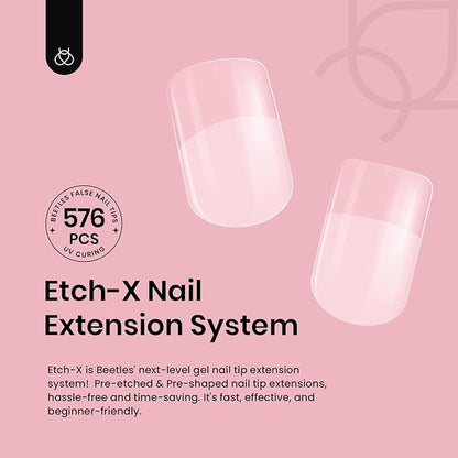 Beetles Short Square Nail Tips: 576PCS 12 Sizes XS Short Square Half Matte Clear False Acrylic Press on Nails Tips Pre-shape Full Cover Nail Tips Nail Extension DIY