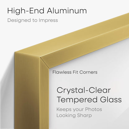 Homeforia 22x28 Picture Frame Gold, High End Metal 22 x 28 Large Poster Frames with Mat 18 by 24 for Photo, 22x28 Gold Frame Matted to 18x24 inch Print, 28x22 Frame, Tempered Glass, Wall Kit, Set of 1
