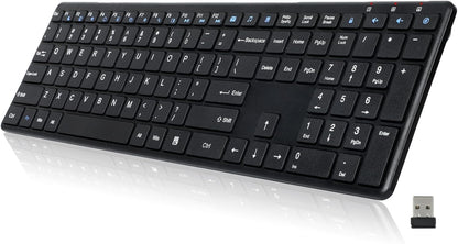 Wireless Keyboard-2.4G Ultra Slim Quiet Full Size Matte USB PC Computer Keyboard,19 Multimedia Keys,Number Pad,Plug&Play,Lag-Free Ergo,Long Battery life for Desktop,Laptop,Smart TV,MAC,Windows,QWERTY