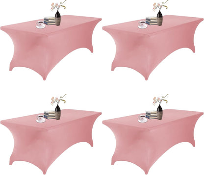 4Pack Spandex Waterproof Table Covers 8ft，Spandex 8ft Waterproof Table Cover for Party,Wedding, Banquet, and Events(Dusty Pink)