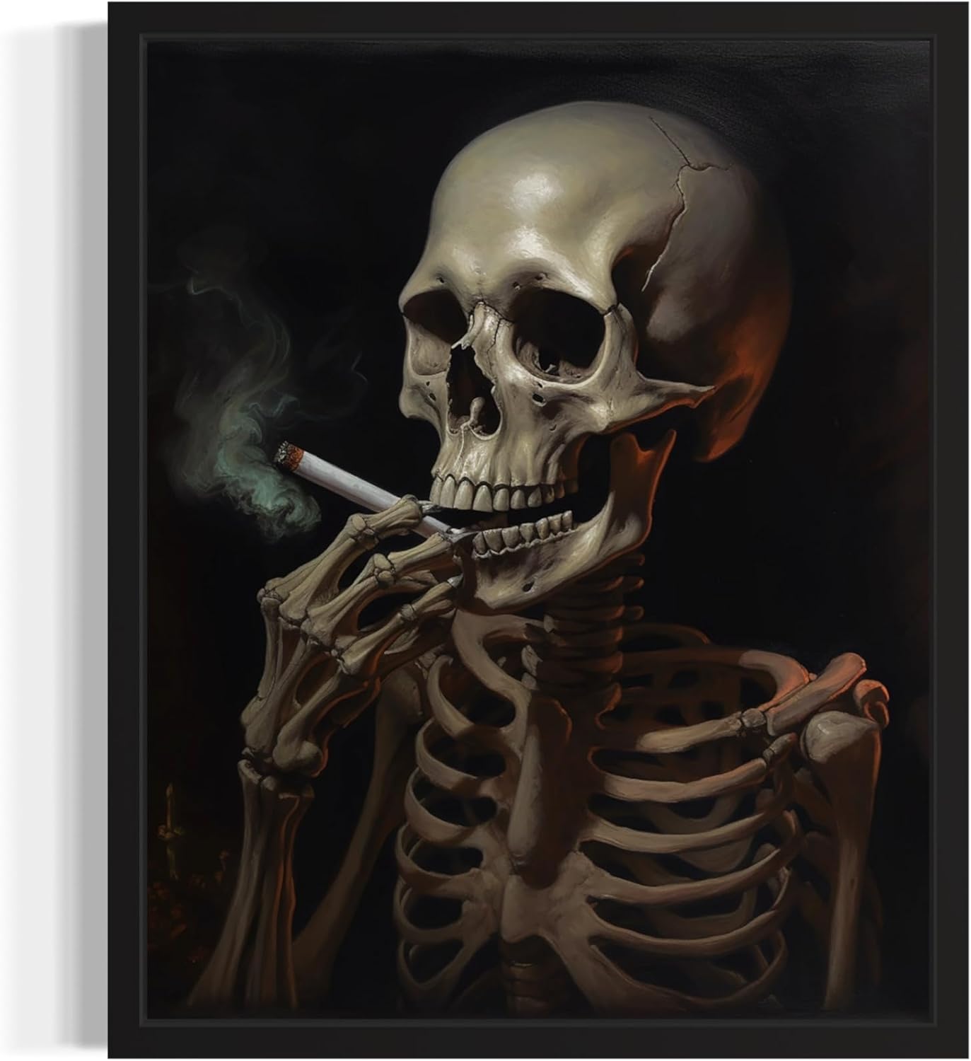 Skull Smoking Ciggarettes Poster Art Print, Halloween Scary Vintage Wall Art Academia Spooky Painting Decoration for Horror Prints, Gothic Posters Bedroom Decor 89 (Skull Smoking Ciggarettes, 11 x 14 inches, Unframed)