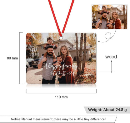 Gemszoo Personalized Picture Christmas Ornament, Custom Double Sided Photo Text Wooden Hanging Xmas Tree Keepsake Pendant Decoration Gift for Family (1, Rectangular)
