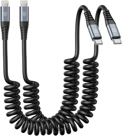 USB C to Lightning Cable 3FT 2Pack, Coiled iPhone Charger Fast Charging for Car [Apple MFi Certified] Short USBC iPhone Cord Compatible with iPhone14/13/12/11 Pro Max/XS MAX/8/Plus/iPad/CarPlay
