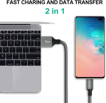 etguuds 6ft USB A to USB C Cable 3A Fast Charging, 2-Pack USB A to USB Type C Charger Cord for iPhone 16 15 Pro/Pro Max/Plus, for Samsung Galaxy S24 S23 S22 S21 S20 S10 A55 A54 Flip Note, Moto, Gray