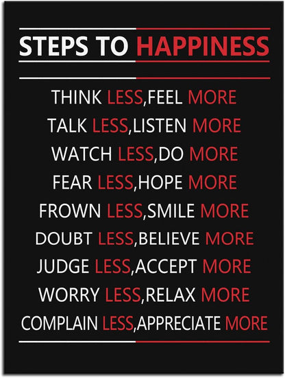 Motivational Wall Art Steps For Happiness Inspirational Positive Poster Inspiring Canvas Painting Prints Wall Pictures for Office Living Room Home Decor Framed Artwork [30''W x 40''H]