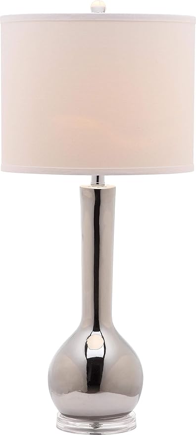 SAFAVIEH Lighting Collection Mae Long Neck Modern Contemporary Silver Ceramic 31-inch Bedroom Living Room Home Office Desk Nightstand Table Lamp Set of 2 (LED Bulbs Included)